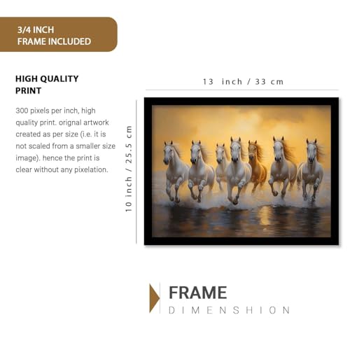 Image of HOTHOUSE Seven Running Vastu Lucky Horse | 7 Horses Vastu Frame Wall Art Painting for Living Room Bedroom Office Home Decor Rising Sun Painting Wall Decor Size (10X13 inch)