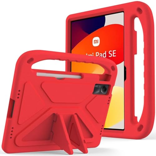 Kids Case For Xiaomi Redmi Pad SE 11-Inch (2023), EVA Foam Lightweight Shockproof Duarable, Tablet Cover with Handle Stand Case For Children Firendly, Red