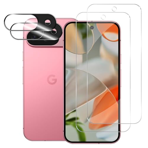 BIGFACE for Pixel 9 Tempered Glass Screen Protector + Camera Lens Protector [ 2 + 2 Pack ][Ultrasonic Fingerprint Unlock] [Anti-Scratch] [Case Friendly] Clear HD Protective Film for Google Pixel 9 5G