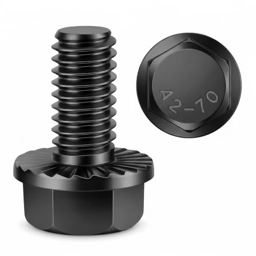 Image of Mellewell 1 /4-20 x 1 /2 inch Flanged Hex Head Bolts Flange Hexagon Screws, Stainless Steel A2 Black Finish, DIN 6921, 50 PCS