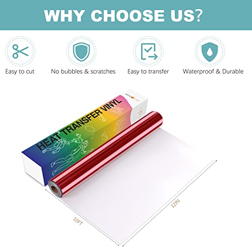 Image of HTVRONT Red Chrome Permanent Vinyl - 12 inch x 10FT Mirror Metallic Red Permanent Adhesive Vinyl Compatible with Cricut Cutting Machine - Easy to Weed & Transfer