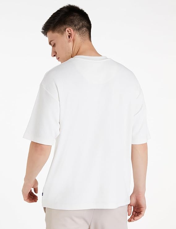 Image of Oversized Baggy Fit Drop Shoulder Half Sleeves Round Neck Solid Pure 100% Cotton T-Shirt for Men (Available in White, Black,Navy Color)