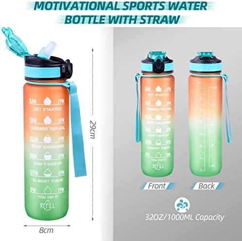 Lychico Sports Water Bottle 1L with Straw, BPA Free Tritan Non-Toxic Plastic, Leakproof & Flip Lid Ideal for Sports, Gym, Fitness, Outdoor, Cycling, School & Office, Orange/Green Gradient (ydsp)