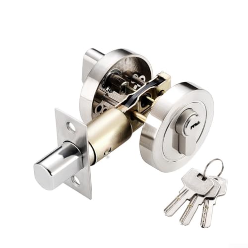 Desiumite Cerradura de puerta de acero inoxidable de una sola cara con llave y pestillo antirrobo sólido para puertas delanteras o dormitorios (plateado)