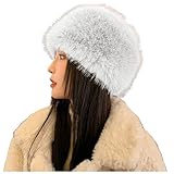 [veolaimy] 帽子 レディース 冬 フェイクファー帽子 ふわふわ 暖かい キャップ 厚手 防寒 ニット帽 耳まで暖か 可愛い おしゃれ バケットハット 小顔効果 韓国風 ニットキャップ カジュアル 秋冬用 アウトドア 通勤 通学 自転車 プレゼント(ホワイト,Free Size)