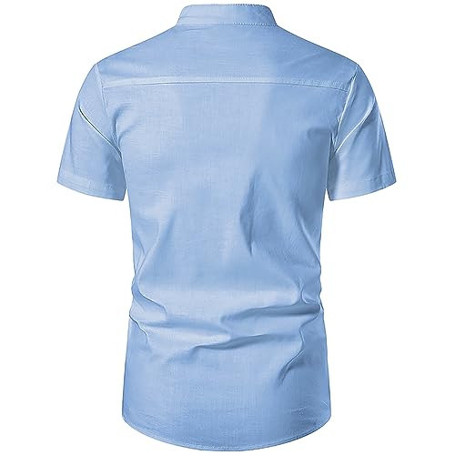 Image of Vida Loca Men's Cotton Linen Plain Stitched Half Sleeve Shirt