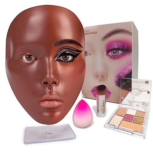 Makeup Practice Face Laokiiy Makeup Mannequin Face with Makeup Practice Face Board 5D Silicone Full Face Practice Eyelash Eye Shadow for Emerging Makeup Artist Beginners Girls Gift(Black)