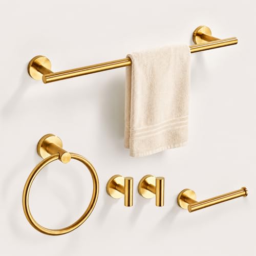 Brushed Gold Bathroom Hardware Set 5 Piece with Towel Racks for Bathroom, SUS304 Stainless Steel...