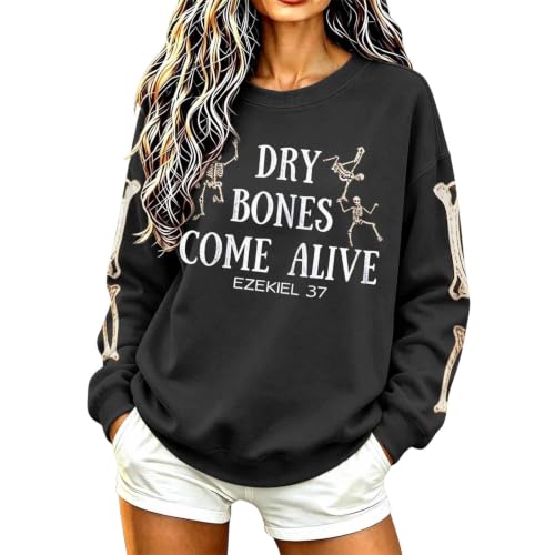 Women Dry Bones Come Print Sweatshirt Christian Halloween Crewneck Pullover - image 2