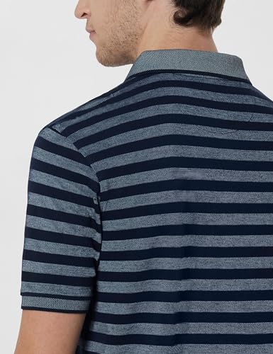 Image of Peter England Men's Cotton-Polyester Blend Striped Polo T-Shirt | Casual Wear | Durable & Trendy