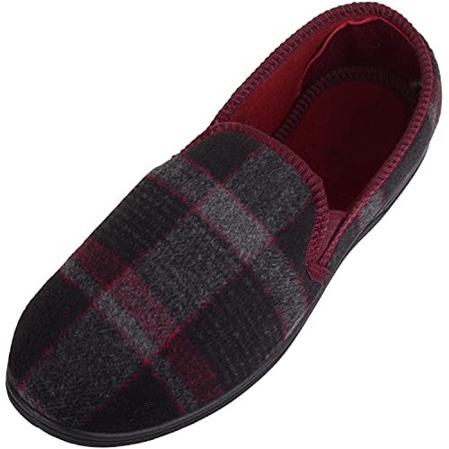 Absolute Footwear Pantoufle d'hiver à Double Soufflet pour Homme Motif Tartan Traditionnel, Noir à Carreaux, 44 EU Cover