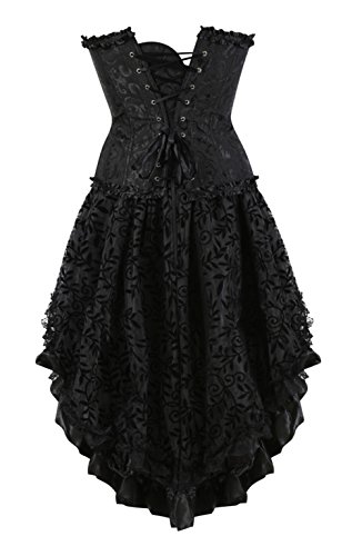 Grebrafan Embroidered Overbust Boned Corsets with Fluffy Pleated Layered Tutu Skirt (US(20-22) 6XL, Black) - Thumbnail 2
