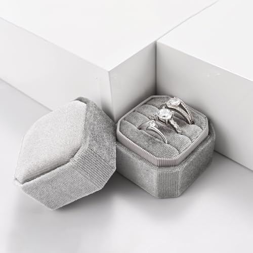 3 Slots Ring Box Velvet Ring Gift Box Wedding Day For Proposal, Engagement, Wedding,Mother's Day, Valentine's Day(Grey)