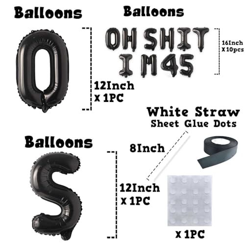 Image of Oh I'm 45! Latex Balloons 16 Inch Black Hallo Forty Five Cheers to 45 Years Old Theme Decor for Man Woman Happy 45th Birthday Party Photo Studio Prop Flag Decorations Favors Supplies