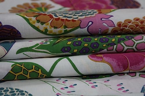 Image of Indian Hand-Block Printed Jaipuri Fruit Print Floral Ethnic Sanganer Kurti Print Cotton Fabric (20 Yards, White Fruit)