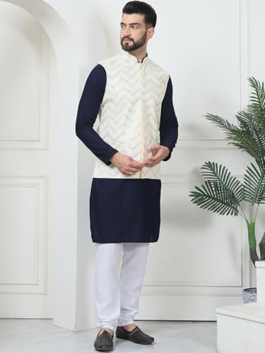 Image of Sojanya (Since 1958 Men'S Silk Blend Kurta Pyjama & Nehru Jacket Combo