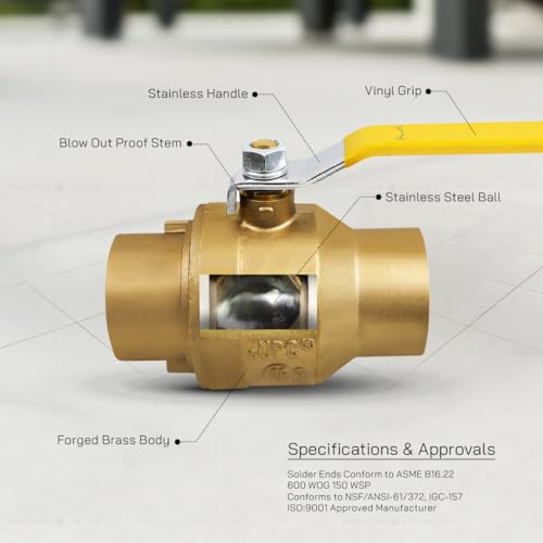 Midline Valve 827C223-NL Premium Full Port Ball Valve Brass, x 1 in. SWT, 1 in. SWT x 1 in. SWT