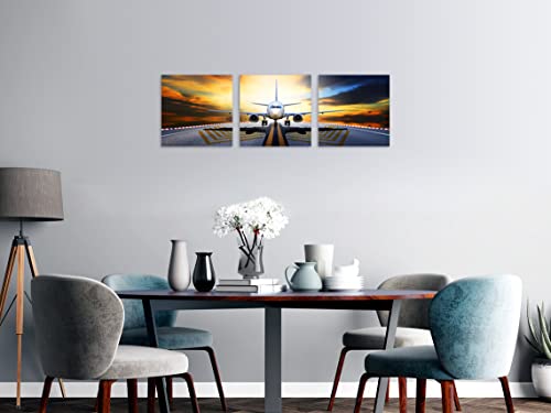 Ownanrthm 3 Pcs Airplane Wall Art Canvas Airplane Wall Art Decor Airplane At Sunset Vintage Airplane Picture Print On Canvas Stretched And Framed Ready To Hang For Home Decor Wall Decor 12" X 12"X3 #TOP4