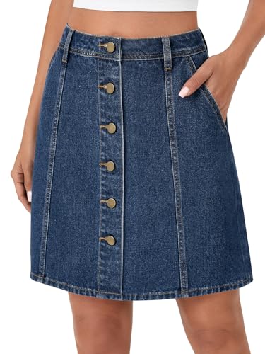 Rooscier Women's Button Down High Waisted A Line Jean Mini Denim Skirt with Pockets3