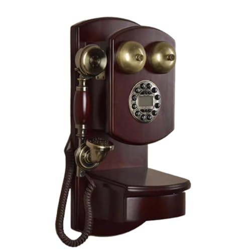 DAEOIBHJR Teléfono Fijo De Estilo Retro, Teléfono con Cable Y Pulsadores, Teléfono De Pared De Madera con Manos Libres, Remarcación, Identificador De Llamadas, Tonos De Llamada Clásicos,Rojo