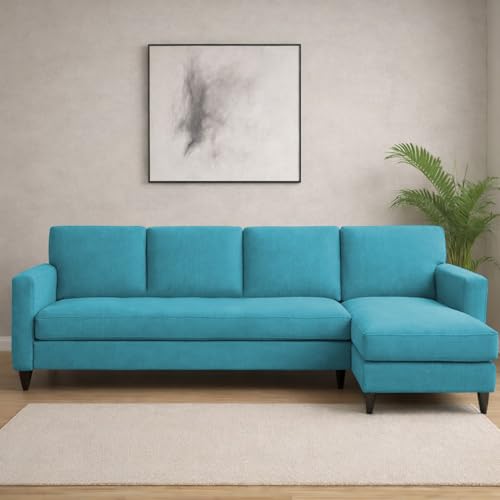Image of Carlos RHS 4 Seater L Shape Sofa Set for Living Room & Home Office Furniture, Modern Durable Sectional Corner Sofa Couch, Premium Fabric Comfortable Seating with Strong Frame (Turquoise)