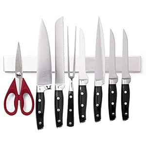 The Original Gorilla Grip Stainless Steel Magnetic Knife Holder, Heavy Duty Magnet Strip for Knives, Wall or Refrigerator Mounted Bar, Easy Install Rack, Securely Store and Organize Kitchen, 10 Inch