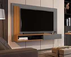 Painel Sala Para TV Smart até 50 Polegadas Match com porta Cor Cinza/Nature - MJM Casa dos Moveis