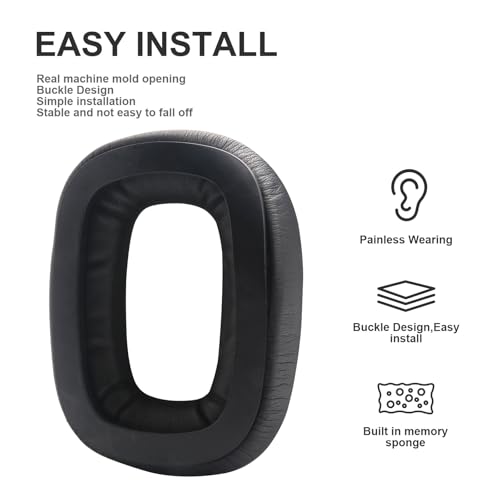 Almohadillas de repuesto para auriculares Astro A30, cubiertas acolchadas de cuero proteínico y espuma viscoelástica, compatibles con los auriculares Logitech Astro A30 (negro) miniatura 4
