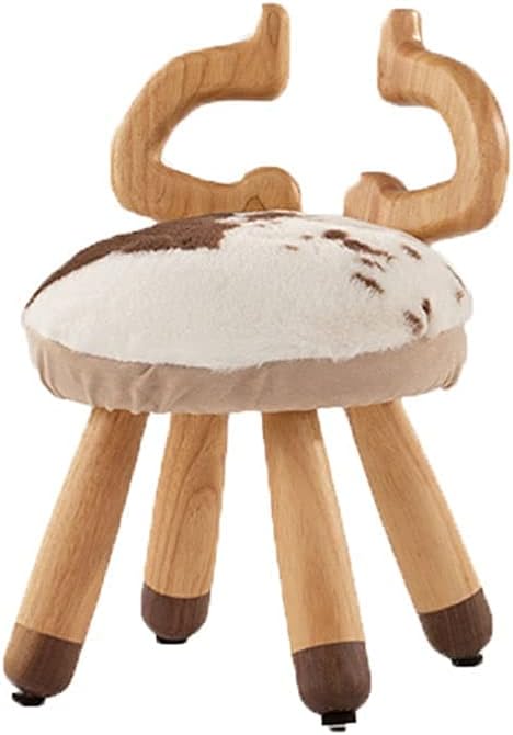 Minimalist Fashion Creative Fawn Chair Children's Household Animal Solid Wood Stool Desk Stool Mini Cute Dining Chair for Living Room Bedroom Hallway Casual/Style E