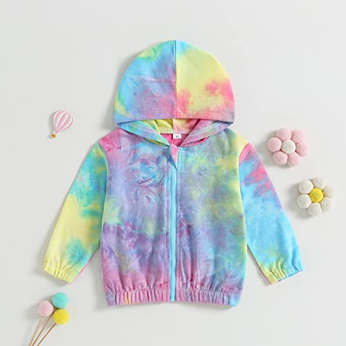 Eyiiye Baby Tie Dye Hoodies Rainbow Coat Infant Girl Zip Up Jacket Long Sleeve Outerwear Hooded Windbreaker Elastic Cuffs (Colorful, 9-12 Months) #TOP1