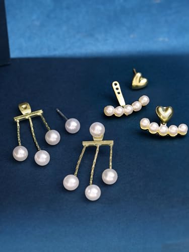 Image of Yellow Chimes Fashion Women Combo Earrings Set | 2 Pairs Korean Style White Earrings