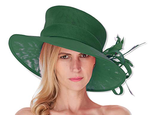 Chapeau bibi à large bord d'exception en vert émeraude et finitions or moutarde - 3