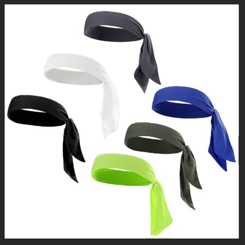 oneye 6PCS Sweatbands for Men Women Solid Color Tie Headbands Fashion Sports Headband Tie Back Bandanas Sport Head Ties Gym Head Tie Head Bands Hair Band for Workout Athletic