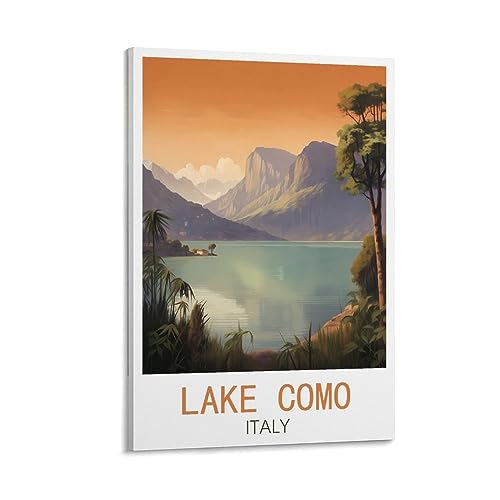 Décoration murale lac de Côme grand format 60x90cm toile vintage