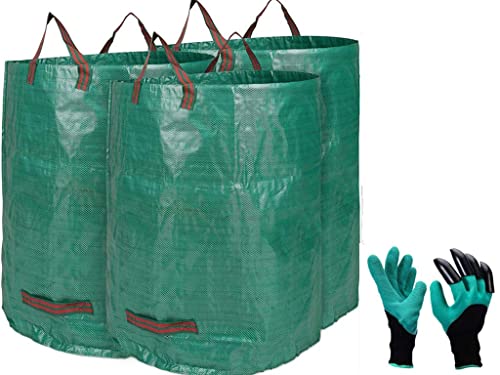 3 x 272L Sac de Jardin Sac de Déchets de Jardin en PP Solide - Autoportante et Pliable - Sacs Poubelle pour Les Déchets de Jardin Feuillage de Pelouse Vert Coupe -Réutilisable