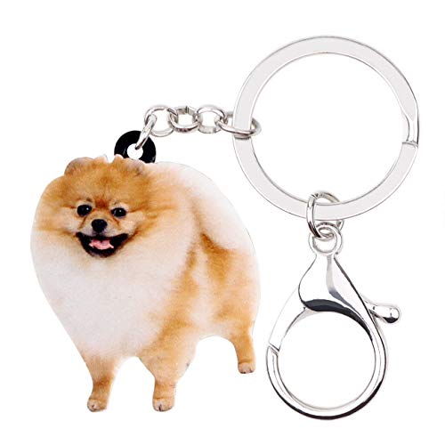 WEVENI Acrylic Cute Pomeranian Dog Keychain Pet Keyring Jewelry Charms For Women Girls