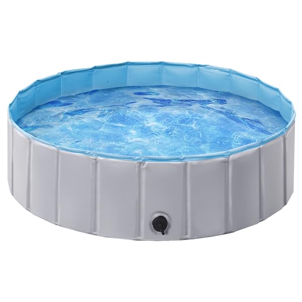 Yaheetech Piscine Chien Pliable 100 x 30cm Piscine Baignoire Chiens Bassin de Baignade Portable Bain pour Chien/Chat Extérieur Intérieur Antidérapant avec Patchs de réparation et Brosse Gris