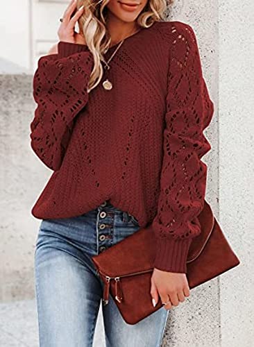 Image of Womens Fall Sweaters Fashion Crochet Long Sleeve Off The Shoulder Clothes Cute Crewneck Knit Pullover Jumper Tops