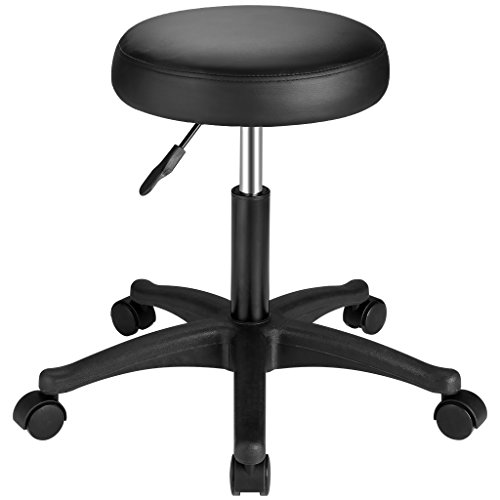 LANGRIA Sgabello Girevole Senza Schienale con Sedile Imbottito Rotondo in Altezza Regolabile per Studio Clinico Tatuaggio Studio Bar Salone da Bar (Nero)