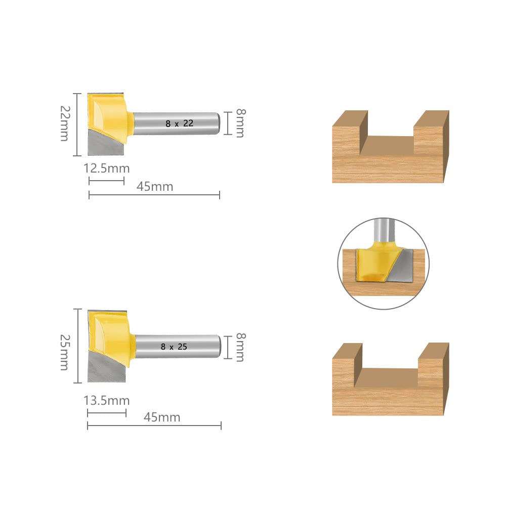 Nutfräser HM Set 6-tlg. Ø 8 mm Schaft Bodenreinigung Fräser 10/15/22/25/30/32mm Nutenfräser Holzfräser Planfräser-- Hartmetall Grundschneide