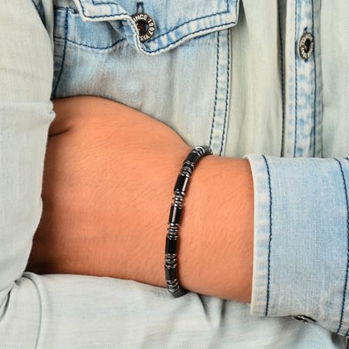 Chakra Protection Mens Bracelet with Black Agate and Hematite, Matched with Thickened Stainless Steel Adjustable Chain Ideal Mens Jewelry for Yourself Father and Friends Bracelets for men2