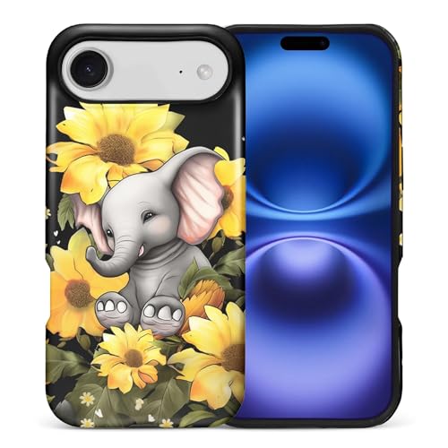 yicomon Compatible with iPhone 17 Air Case, Elephant Sunflower Pattern Print Matte Phone Case Durable Fashion Funny Liquid Silicone Case Soft Anti-Scratch Shockproof Protective Cover