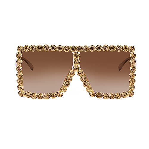 FEISEDY Oversized Sparkling Crystal Sunglasses Disco Diamond Flat Top Fashion Square Large Shades B27822