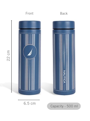 Image of NAUTICA Premium Leak-Proof Insulated Water Bottle - 1pc (Stern)| 500ml | Stainless Steel Flask with 24 Hours Temperature Retention | Ideal for Travel, Gym, Office Use Titanium Printed-Blue /White