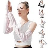 RainFlowwer Driving Fingerless Sun Sleeves, Adjustable Arm Sleeve with Gloves, UV Protection Cooling Arm Cover for Gardening,Christmas Gifts for Women Men