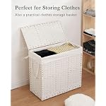 Laundry Hamper with Lid Laundry Basket 132 L PE Rattan, White - Image 5