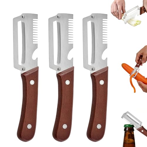 3 en 1 Éplucheur de légumes multifonction, 3 Pièces Éplucheur Multifonction en Acier Inoxydable, Versatile Peeler Coupe-Légumes Julienne et Décapsuleur,...