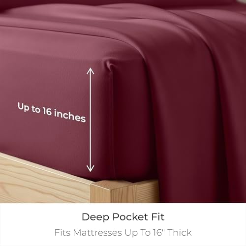 Mellanni Cotton Flannel Sheet Set - Double Brushed for Added Softness & Comfort - Deep Pocket Fitted Sheet up to 16" - 4 Piece Set (Full, Burgundy)