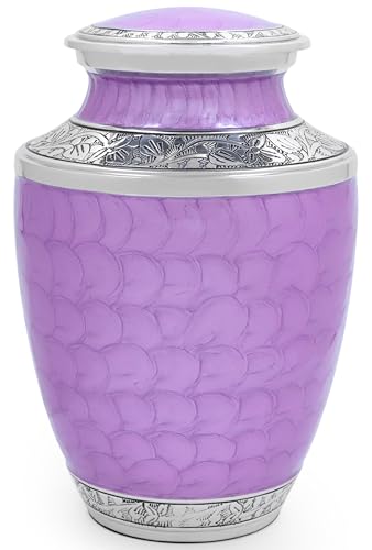 Image of ALPHA Living HOME ALPHA Living HOME Cremation Urns for Human Ashes Adult Male Female, Urn for Ashes Adult, Funeral Memorial Urn, Large 200+ Cubic Inches, Purple Silver, 10 Inch