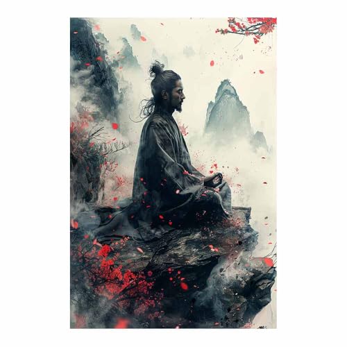 Toile méditation zen rouge Teruea 80x120cm pour grand mur de salon